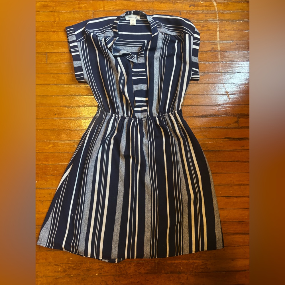 Monteau Navy and White Striped Dress